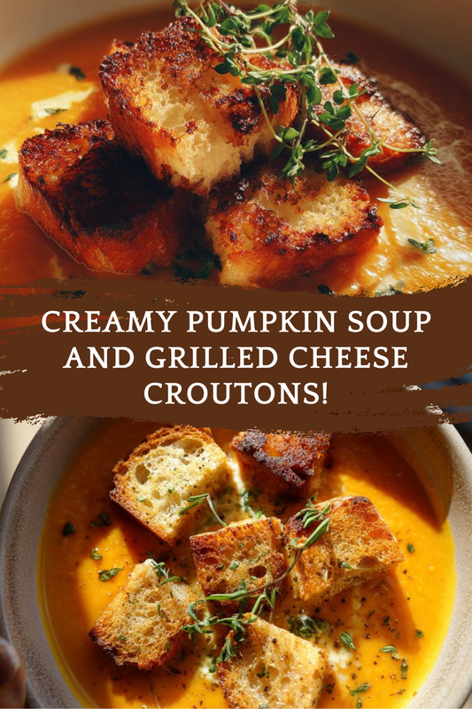 Creamy Pumpkin Soup and Grilled Cheese Croutons
