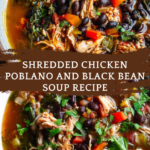 Shredded Chicken Poblano and Black Bean Soup