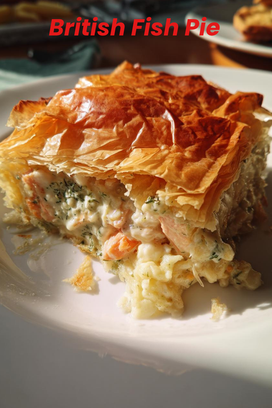 British Fish Pie with Flaky Phyllo Dough