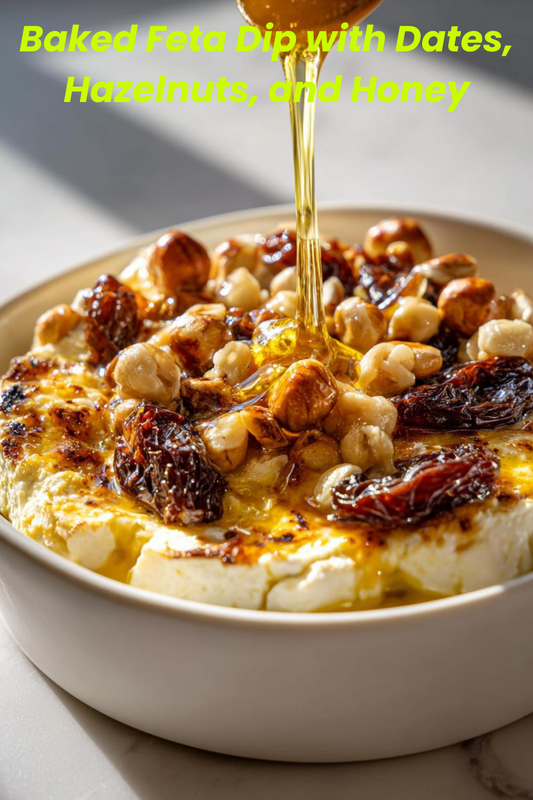 Creamy Baked Feta Dip Appetizer Recipe With Dates, Hazelnuts, And Honey