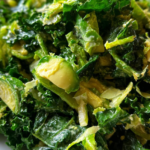 Kale & Shaved Brussels Sprouts Salad with Avocado Caesar Dressing