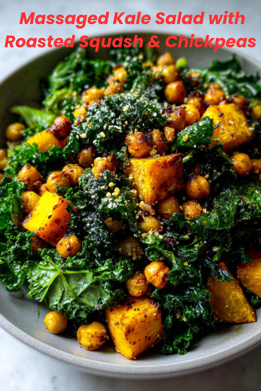 Massaged Kale Salad with Roasted Squash & Chickpeas