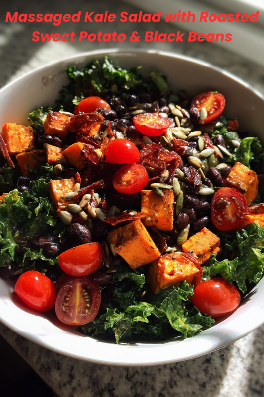 Massaged Kale Salad with Roasted Sweet Potato & Black Beans