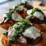 Steak Crostinis with Burrata and Chimichurri
