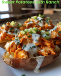 Buffalo Chicken Stuffed Sweet Potatoes with Ranch