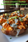 Buffalo Chicken Stuffed Sweet Potatoes with Ranch