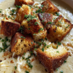 CREAMY GARLIC BREAD SOUP WITH HOMEMADE CROUTONS