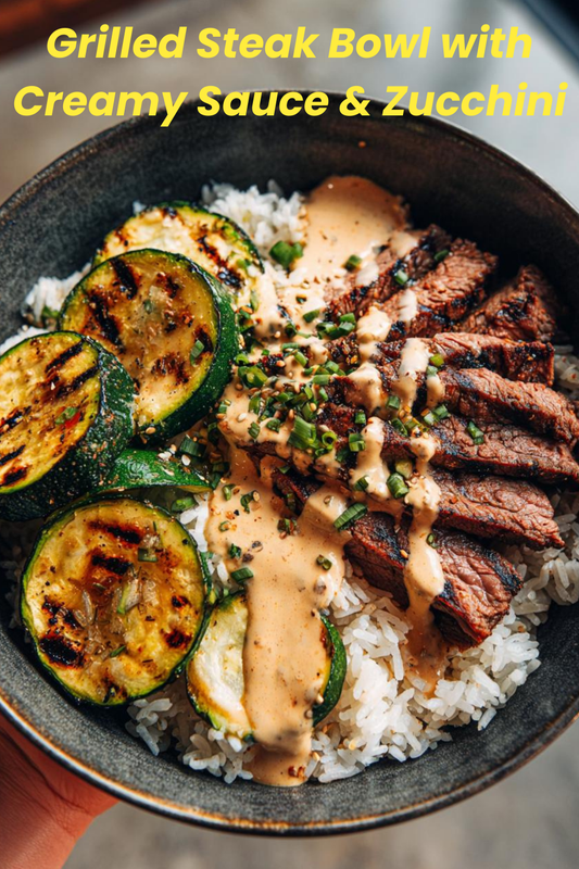 Grilled Steak Bowl with Creamy Sauce & Grilled Zucchin