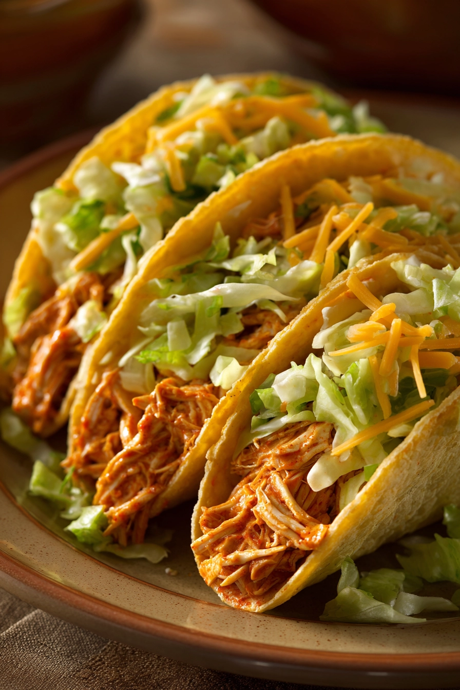 Close-up of Buffalo Chicken Tacos with vibrant toppings and a clean background