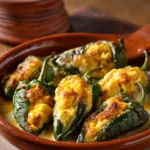 Close-up of Chicken Chiles Rellenos with melted cheese and a clean background.