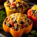 Close-up of vibrant Mexican stuffed peppers with a clean background